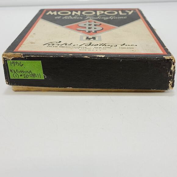Monopoly 1936 Antique Vintage Black NO BOARD **IOB** - Picture 11 of 12